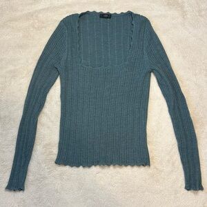 J.Crew 100% Merino Wool Scalloped Square Neck Sweater | Teal Blue | Women’s XS/S